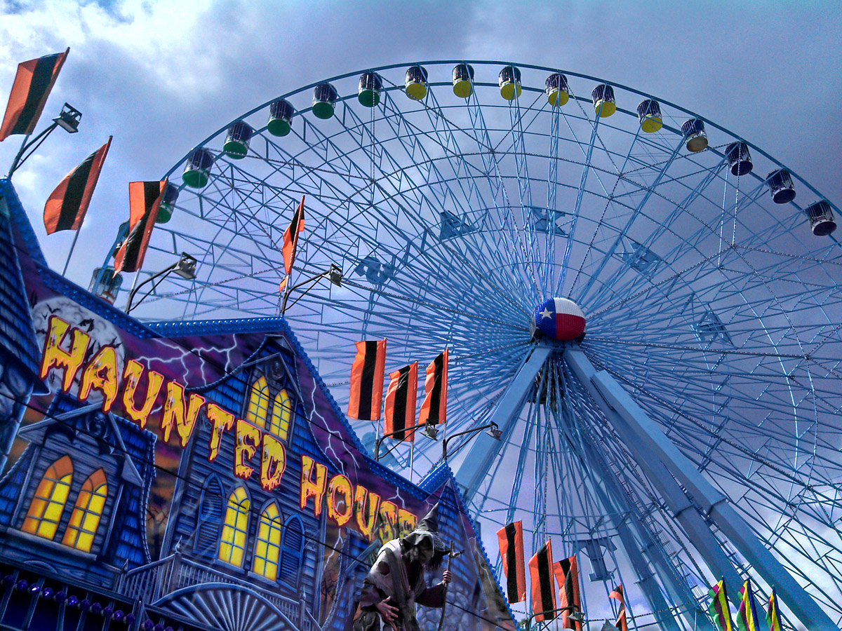 Fair Park on the midway in October during the State Fair of Texas